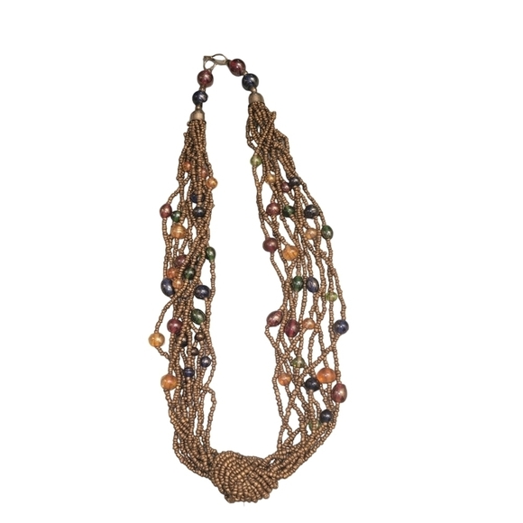 Multiple Stranded Necklace 22" Tan - Picture 1 of 2